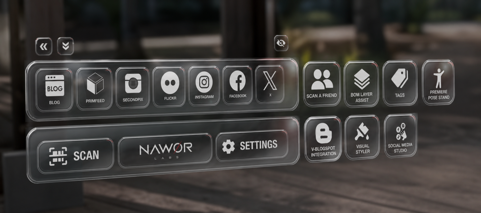 The transparent NAWOR Labs Blogger HUD in Second Life